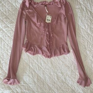 Free People Pink Ruffled Tie Front Blouse